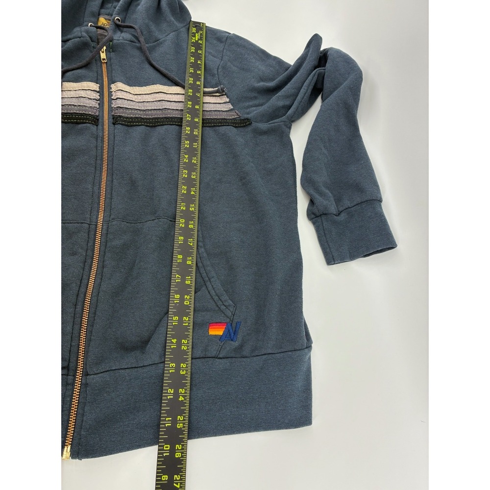 Aviator Nation 5 Stripe Zip Up Hoodie Navy Blue Charcoal Grey Large Made in USA - Picture 7 of 8